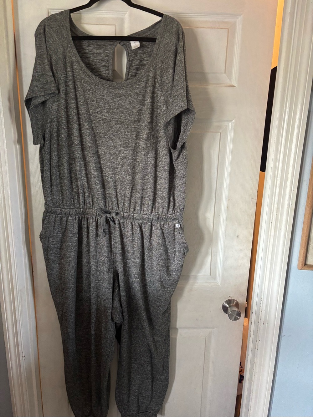 Livi Active Gray Short-Sleeve Jumpsuit with Drawstring Waist